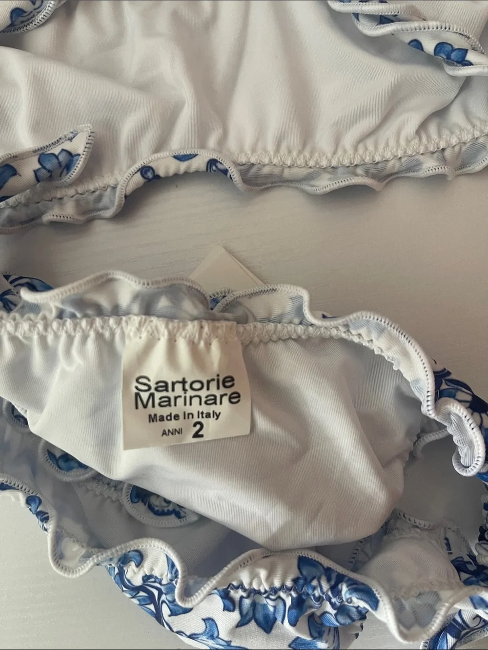 Blue and White Tile Print Kids Bikini by
